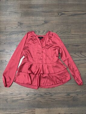Fred David Coral Tiered Satin Peplum Blouse
